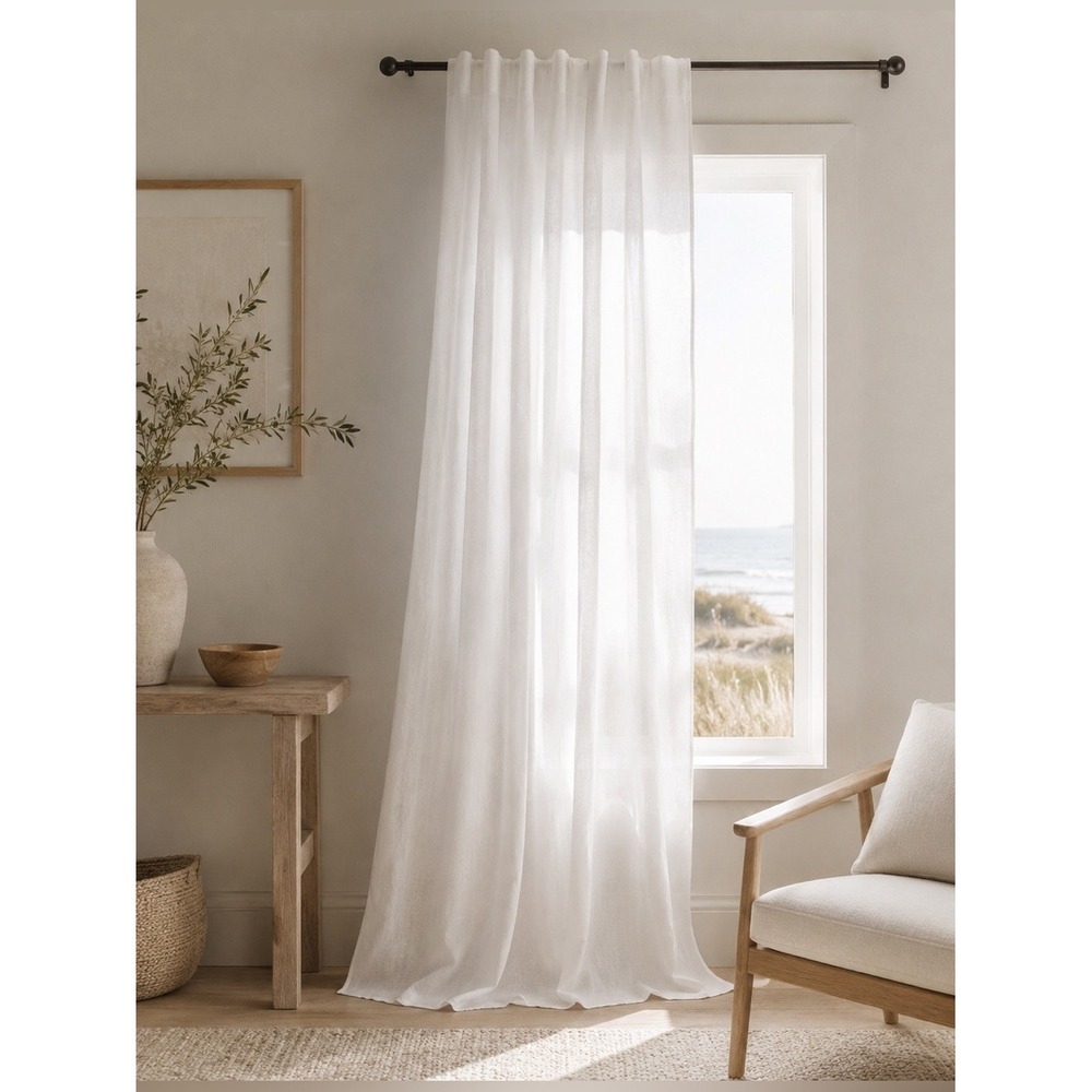 Quince European Linen Light Filtering Curtain Panel 48x84 White NWT